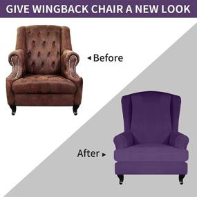 img 1 attached to 🪑 Stretch Wing Chair Slipcovers - Purple Furniture Protector for Oraunent Wingback Chair, One Size