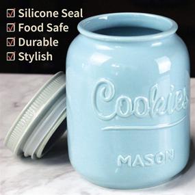 img 3 attached to 🍪 Mason Cookie Jar With Lid - Vintage Farmhouse Airtight Ceramic Canister for Cookies, Crackers, and Snacks - Large Rustic Decorative Storage Container in Blue