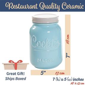 img 1 attached to 🍪 Mason Cookie Jar With Lid - Vintage Farmhouse Airtight Ceramic Canister for Cookies, Crackers, and Snacks - Large Rustic Decorative Storage Container in Blue