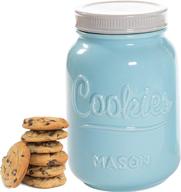 🍪 mason cookie jar with lid - vintage farmhouse airtight ceramic canister for cookies, crackers, and snacks - large rustic decorative storage container in blue логотип