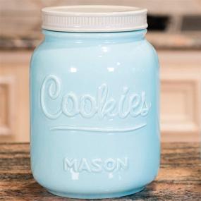 img 2 attached to 🍪 Mason Cookie Jar With Lid - Vintage Farmhouse Airtight Ceramic Canister for Cookies, Crackers, and Snacks - Large Rustic Decorative Storage Container in Blue