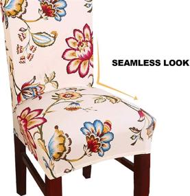 img 3 attached to 🌼 Argstar 6 Pack Chair Covers - Elastic Armless Chair Slipcover for Dining Room Seat Cushion, Spandex Kitchen Parson Chair Protector Cover - Removable & Washable, Beige Spring Flower Design