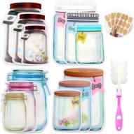 👜 36-pack of reusable mason jar ziplock bags with brush and labels - airtight food storage pouch for kitchen, travel, camping, and kids логотип