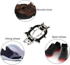 img 3 attached to Ravifun Ice Cleats Traction Snow Grips with 18 Teeth Stainless Steel Spikes - Anti-Slip Crampons for Winter Walking, Hiking, Climbing, Jogging, Mountaineering - Unisex (Women, Men, Kids) Boots