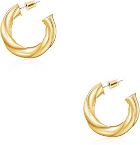 img 4 attached to Urboon Thick Chunky Gold Silver Hoop Earrings for Women - 🌟 Trendy Statement Jewelry, Various Sizes, Chunky Hoops, Loop Earrings, Round Gold Hoops