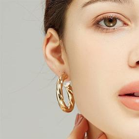 img 3 attached to Urboon Thick Chunky Gold Silver Hoop Earrings for Women - 🌟 Trendy Statement Jewelry, Various Sizes, Chunky Hoops, Loop Earrings, Round Gold Hoops