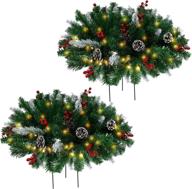 🌲 украсьте свою рождественскую обстановку с помощью juegoal 2 pack pre-lit christmas urn filler: светящиеся искусственные сосны с украшениями, 60 светодиодными огнями и замороженным наполнителем для горшка. логотип