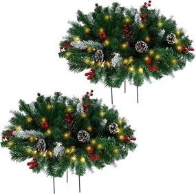 img 4 attached to 🌲 Украсьте свою рождественскую обстановку с помощью Juegoal 2 Pack Pre-lit Christmas Urn Filler: Светящиеся искусственные сосны с украшениями, 60 светодиодными огнями и замороженным наполнителем для горшка.