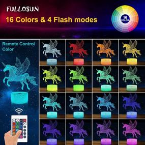 img 3 attached to 🦄 FULLOSUN Подарки с единорогами для девочек - 3D иллюзия ночного света настольная лампа с пультом управления, 16 цветов с функцией изменения яркости - креативное украшение комнаты/дома, подарки на день рождения и Рождество для мальчиков и девочек