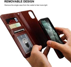 img 1 attached to 📱 Premium PU Leather iPhone 11 Pro Max Wallet Case with Card Holder, Magnetic Detachable Kickstand, Shockproof Wrist Strap, and Removable Flip Cover - Brown, 6.5-inch