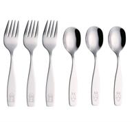 🍽️ annova kids silverware set - 6-piece safe flatware for children, stainless steel cutlery - includes 3 forks, 3 tablespoons, toddler utensils - engraved dog bunny design - ideal for lunchbox logo