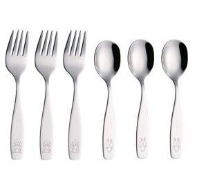 img 4 attached to 🍽️ ANNOVA Kids Silverware Set - 6-Piece Safe Flatware for Children, Stainless Steel Cutlery - Includes 3 Forks, 3 Tablespoons, Toddler Utensils - Engraved Dog Bunny Design - Ideal for LunchBox