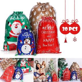 img 3 attached to 🎁 PRETYZOOM 30PCS Christmas Drawstring Gift Bags: Assorted Sizes for Festive Wrapping, Goody Bags, and Party Favors