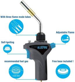 img 2 attached to 🔥 Versatile BLUEFIRE Metal Handle Gas Welding Torch Kit with 3 Interchangeable Tubes and Auto Trigger Start - Perfect for Soldering, Brazing, Cooking, and Heavy-Duty Use (MAPP MAP PRO Propane Fuel)