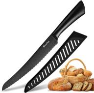 🍞 upgrade your bread cutting game with the black serrated bread knife - slice with precision and ease - 8 inch, one piece design with protective sheath logo