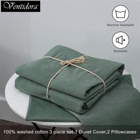 img 1 attached to 🛏️ Green 100% Washed Cotton Duvet Cover Set - Full Queen Size - 3 Piece Bedding Set - Luxury Soft and Comfortable - 1200 Thread Count - with Corner Ties - Includes 1 Duvet Cover and 2 Pillowcases - Measures 90x90 Inches