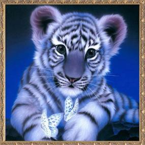 img 4 attached to 🐯 Adarl 5D DIY Diamond Painting: Baby Tiger with Butterfly Rhinestone Embroidery Kit for Arts, Crafts & Sewing