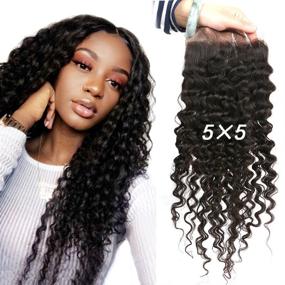 img 4 attached to Get Flawless Style with Greatremy 5x5 Lace Closure Curly Wave Brazilian Virgin Unprocessed Human Hair - Natural Color 12inch