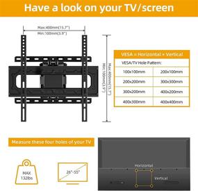 img 1 attached to 📺 Премиум крепление для ТВ с полным диапазоном движения: двойная поворотная наклонная артикуляция, подходит для ТВ плоского и изогнутого типов размером от 26 до 55 дюймов. Выдерживает до 132 фунтов (60 кг), максимальный VESA 400x400 мм.