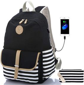 img 4 attached to Canvas Backpack Charger Daypack Bookbag Backpacks