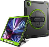 miesherk ipad pro 11 case 2021 3rd generation: military grade heavy duty shockproof protective cover for ipad 11 inch 2021 - pencil holder - rotating stand - hand/shoulder strap - green logo