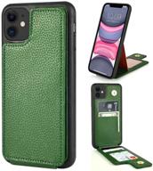 📱 zve iphone 11 wallet case with credit card holder slot - protective shockproof pocket handbag slim leather case for apple iphone 11, 6.1 inch - dark green logo