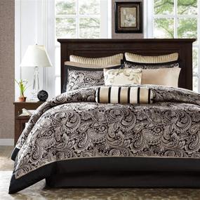 img 4 attached to Madison Park Aubrey King Comforter Set - Bed In A Bag Black Champagne Paisley Jacquard - 12 Piece Ultra Soft Microfiber Bedding Set for Bedroom