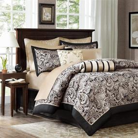 img 3 attached to Madison Park Aubrey King Comforter Set - Bed In A Bag Black Champagne Paisley Jacquard - 12 Piece Ultra Soft Microfiber Bedding Set for Bedroom