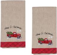 🚜 charming farm truck with tree snowflakes home for christmas embroidered tea towel set - 2 pack logo