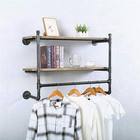 img 2 attached to Industrial Pipe Clothing Rack with Wood Shelf - Wall Mounted Pipe Shelving for Stylish Retail Garment Display (2 Tier, 36in)