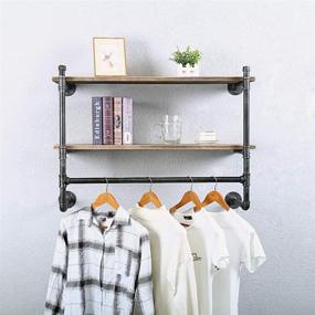 img 3 attached to Industrial Pipe Clothing Rack with Wood Shelf - Wall Mounted Pipe Shelving for Stylish Retail Garment Display (2 Tier, 36in)