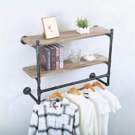 industrial pipe clothing rack with wood shelf - wall mounted pipe shelving for stylish retail garment display (2 tier, 36in) логотип