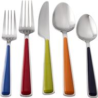 fiesta 20-piece merengue flatware silverware set: service for 4, stainless steel/abs, includes forks/knives/spoons, multi-colored logo