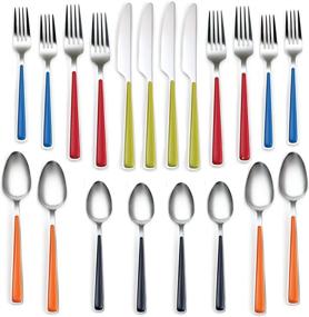 img 1 attached to Fiesta 20-Piece Merengue Flatware Silverware Set: Service for 4, Stainless Steel/ABS, Includes Forks/Knives/Spoons, Multi-Colored