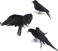 🦇 realistic handmade halloween crow and raven decorations - 3 pack of fake crows and ravens - black crows halloween decor with feathered crow, flying and standing ravens for outdoor and indoor use - crow decoration logo