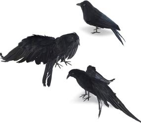 img 4 attached to 🦇 Realistic Handmade Halloween Crow and Raven Decorations - 3 Pack of Fake Crows and Ravens - Black Crows Halloween Decor with Feathered Crow, Flying and Standing Ravens for Outdoor and Indoor Use - Crow Decoration