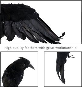 img 3 attached to 🦇 Realistic Handmade Halloween Crow and Raven Decorations - 3 Pack of Fake Crows and Ravens - Black Crows Halloween Decor with Feathered Crow, Flying and Standing Ravens for Outdoor and Indoor Use - Crow Decoration