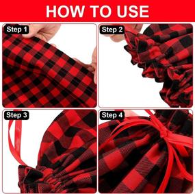 img 2 attached to Weewooday 5-Piece Buffalo Plaid Drawstring Bag Set: Red and Black Xmas Stocking Sacks for Party Favors, Candies, and Presents