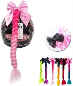 img 3 attached to 🎀 3T-SISTER Gradient Ramp Helmet Pigtails with Suction Cup, Bowknot or Rose for Motor Bike - 24inch, Multiple Colors (Helmet not Included)