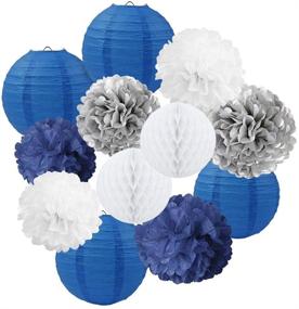 img 4 attached to Boys Birthday Party Boy Baby Shower Decoration Navy Blue White Silver Party Decoration Tissue Pom Lanterns Kit Bachelorette