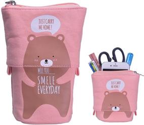 img 4 attached to ISuperb Cartoon Telescopic Stand Up Pencil Case Pen Bag Cute Animal Office Student Stationery Bag Cosmetic Organizer Pouch (Brown Bear)
