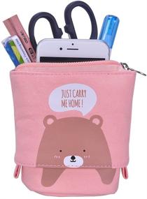 img 3 attached to ISuperb Cartoon Telescopic Stand Up Pencil Case Pen Bag Cute Animal Office Student Stationery Bag Cosmetic Organizer Pouch (Brown Bear)