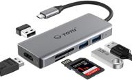 💻 totu 6-in-1 usb c hub adapter with 2 usb 3.0 ports, 1 usb 2.0 port, 4k hdmi, sd/tf card slot - compatible for macbook pro/air 2016-2020 and other usb c devices (gray) logo