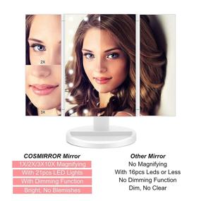 img 2 attached to 💡 Illuminate Your Beauty Routine with the COSMIRROR Lighted Makeup Mirror: Trifold Vanity Mirror, 21 LED Lights, Multiple Magnifications, 180° Rotation, Dual Power Supply (White)