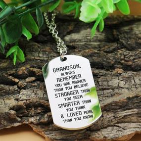 img 2 attached to 🐾 Lauhonmin Dog Tag Necklace - Inspirational Gifts for Men, Boys, and Grandsons, from Grandparents - You are Braver, Stronger, and Smarter than You Think