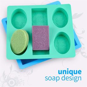 img 1 attached to 🧼 Versatile and Fun 2-Piece SJ Silicone Soap Molds Set for Kids - Non-Stick & BPA Free - 12 Patterns - Rectangle & Oval Shapes (Blue & Mint Green)