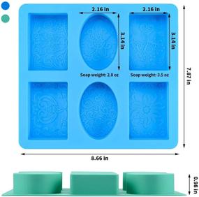 img 3 attached to 🧼 Versatile and Fun 2-Piece SJ Silicone Soap Molds Set for Kids - Non-Stick & BPA Free - 12 Patterns - Rectangle & Oval Shapes (Blue & Mint Green)