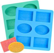 🧼 versatile and fun 2-piece sj silicone soap molds set for kids - non-stick & bpa free - 12 patterns - rectangle & oval shapes (blue & mint green) logo