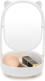 img 4 attached to 💄 SGUTEN Makeup Desk Mirror with 5X Magnifying, Portable Standing Double Sided Vintage Mirror + 360° Rotation, Compact & Detachable Bling Table Top Vanity Mirror for Traveling - White