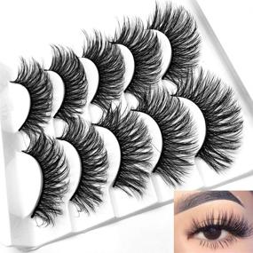 img 1 attached to Outopen 3D Mink False Eyelashes Full Strips – Thick Cross Long Lashes for Wispy Fluffy Eye Makeup – Set of 5 Pairs